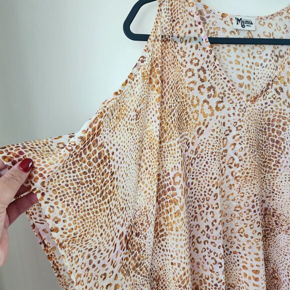 Show Me Your Mumu Peta Boo sheer Tunic Animal Print V-neck cold shoulder FLOWY - Picture 3 of 7